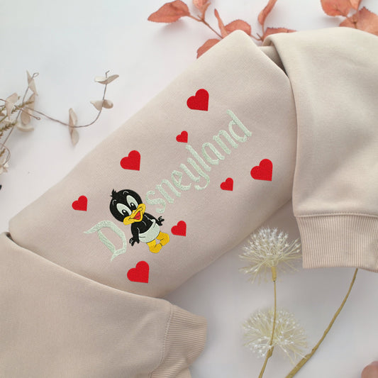 Chibi Daffy Duck Disneyland Embroidery, Disneyland Embroidered Sweatshirt, Movie Disney Inspired, Valentine's Day Gifts Idea For Him Her