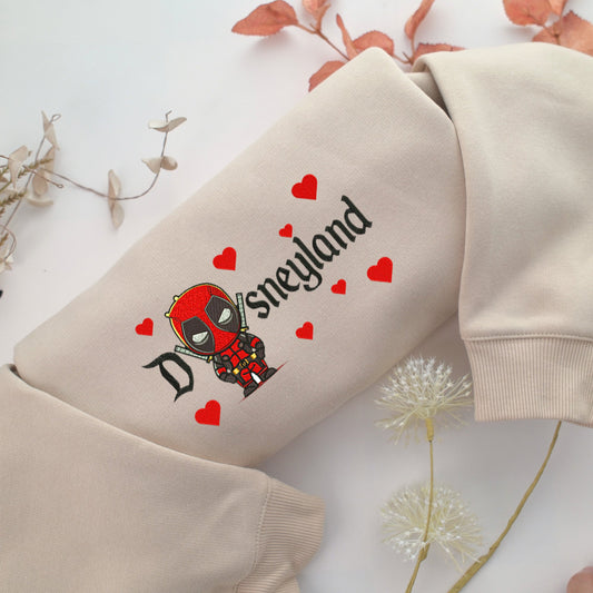 Chibi Deadpool Disneyland Embroidery, Disneyland Embroidered Sweatshirt, Movie Disney Inspired, Valentine's Day Gifts Idea For Him Her
