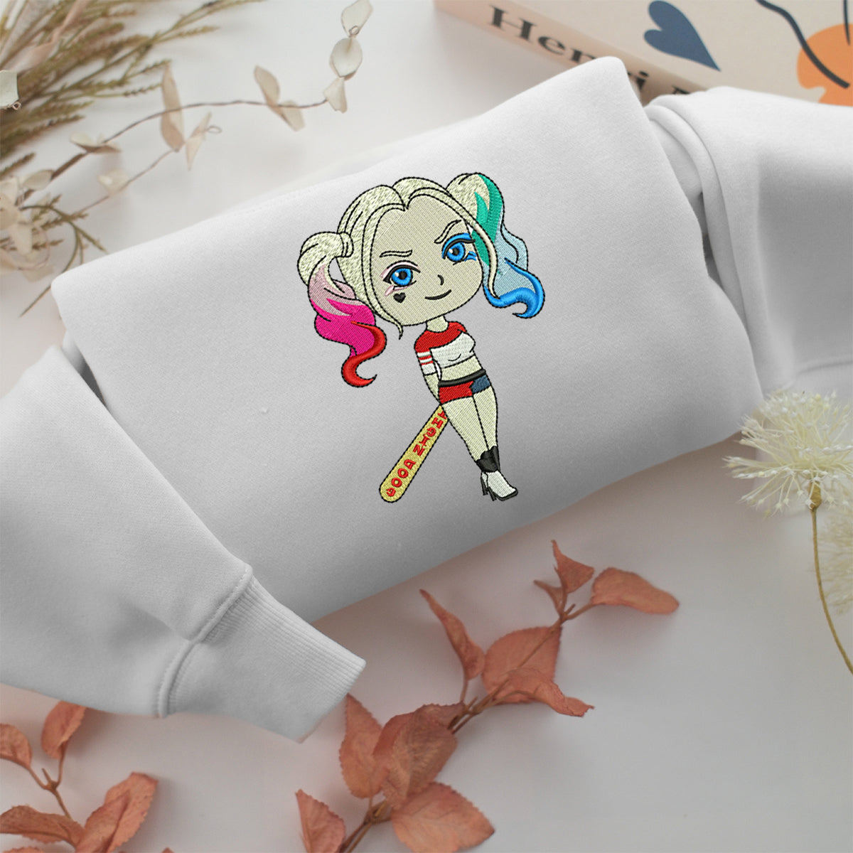 Chibi Harley Quinn Embroidery, Disneyland Embroidered Sweatshirt, Movie Disney Inspired, Valentine's Day Gifts Idea For Him Her