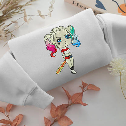 Chibi Harley Quinn Embroidery, Disneyland Embroidered Sweatshirt, Movie Disney Inspired, Valentine's Day Gifts Idea For Him Her