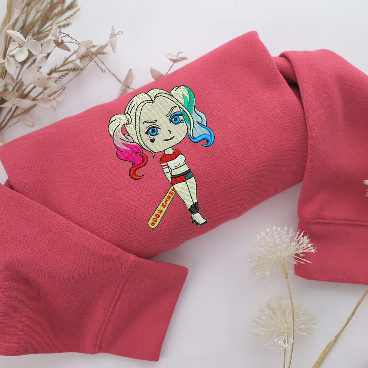 Chibi Harley Quinn Embroidery, Disneyland Embroidered Sweatshirt, Movie Disney Inspired, Valentine's Day Gifts Idea For Him Her