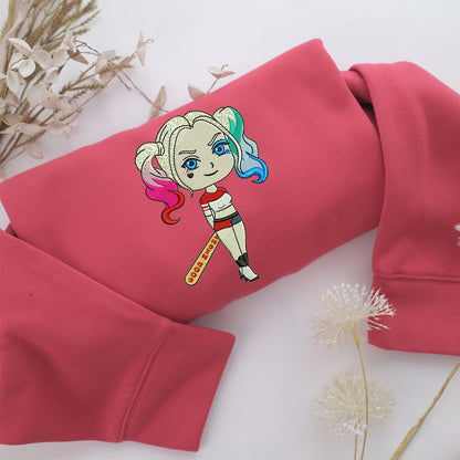 Chibi Harley Quinn Embroidery, Disneyland Embroidered Sweatshirt, Movie Disney Inspired, Valentine's Day Gifts Idea For Him Her