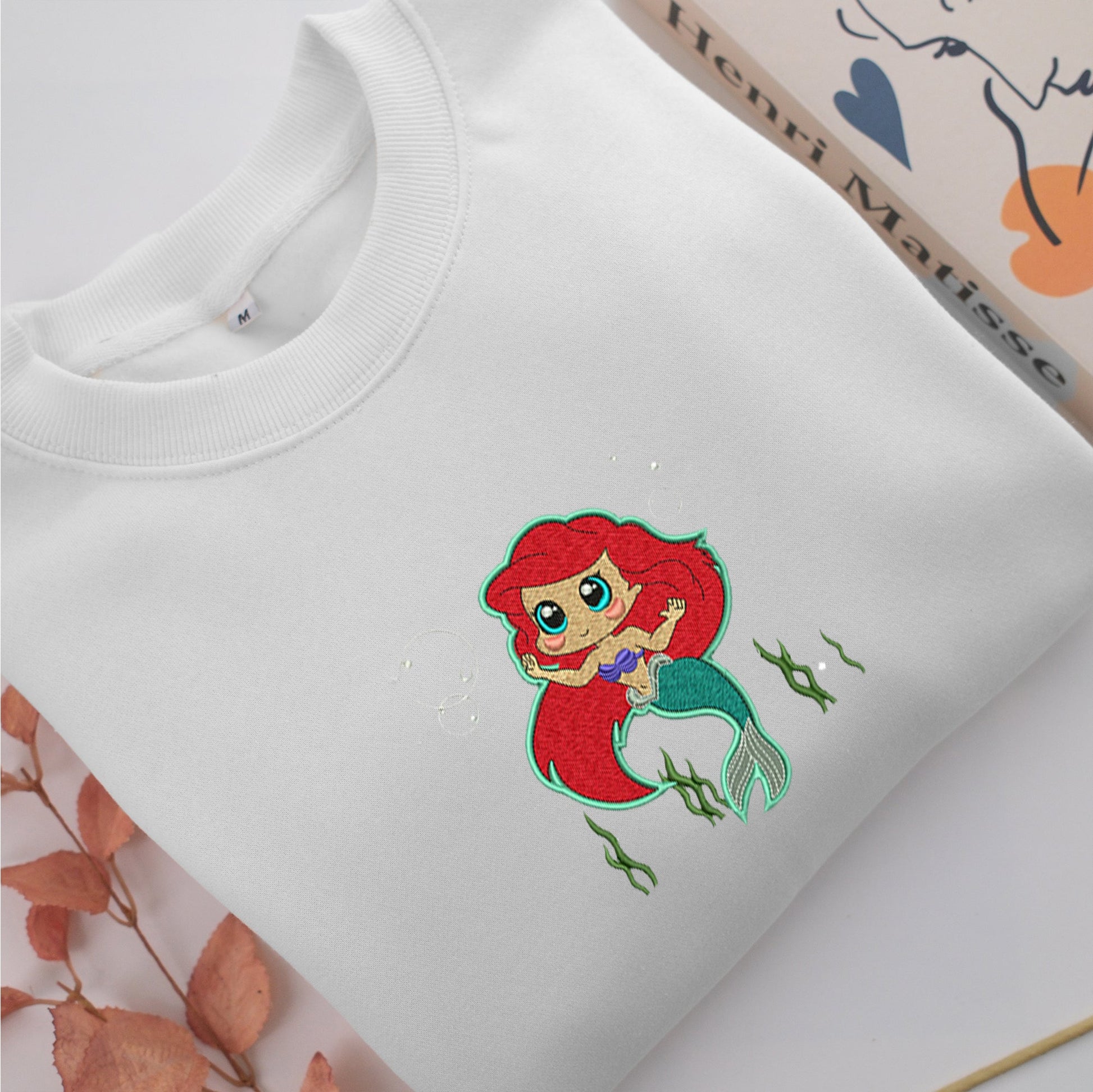 Chibi Ariel Embroidery, Disneyland Embroidered Sweatshirt, Movie Disney Inspired, Valentine's Day Gifts Idea For Him Her