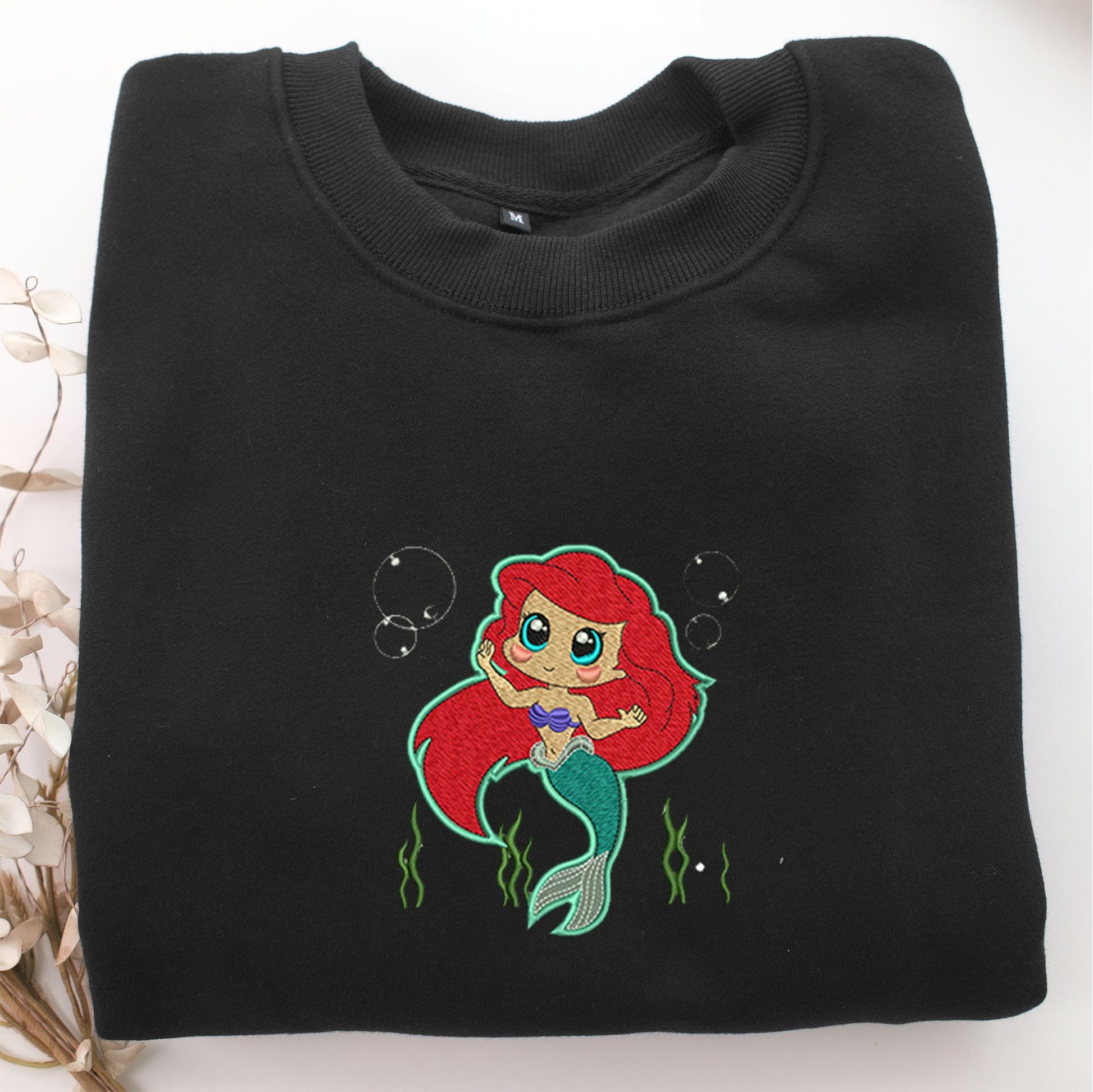 Chibi Ariel Embroidery, Disneyland Embroidered Sweatshirt, Movie Disney Inspired, Valentine's Day Gifts Idea For Him Her