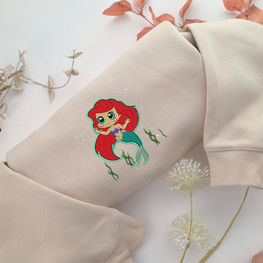 Chibi Ariel Embroidery, Disneyland Embroidered Sweatshirt, Movie Disney Inspired, Valentine's Day Gifts Idea For Him Her