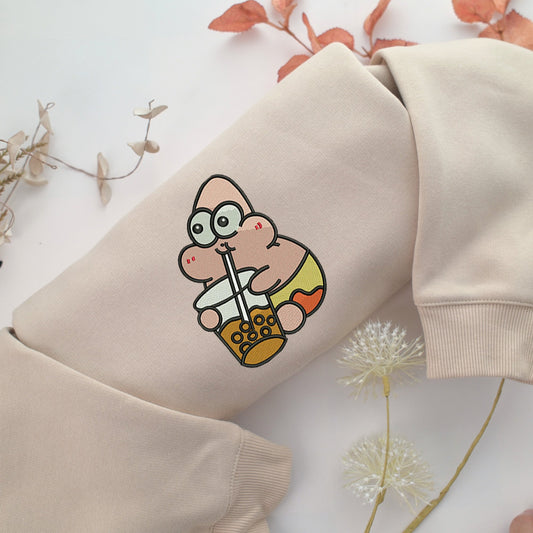 Chibi Patrick Star Embroidery, Disneyland Embroidered Sweatshirt, Movie Disney Inspired, Valentine's Day Gifts Idea For Him Her