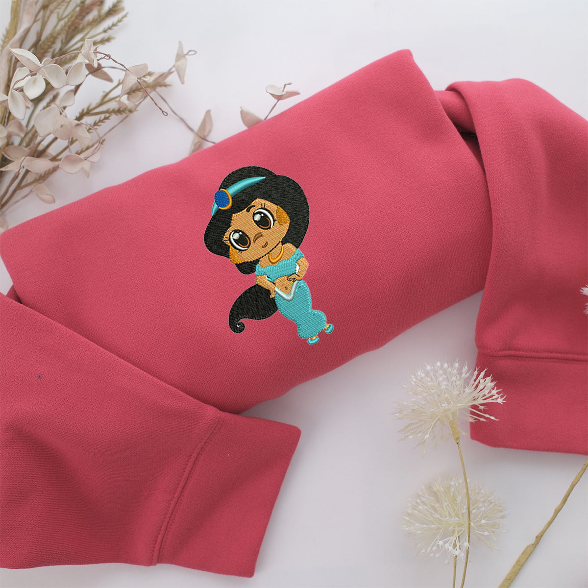 Chibi Jasmine Embroidery, Disneyland Embroidered Sweatshirt, Movie Disney Inspired, Valentine's Day Gifts Idea For Him Her