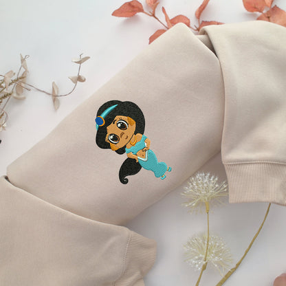 Chibi Jasmine Embroidery, Disneyland Embroidered Sweatshirt, Movie Disney Inspired, Valentine's Day Gifts Idea For Him Her