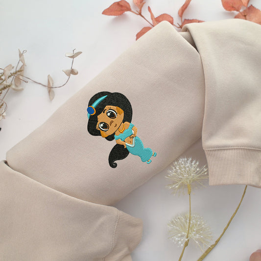 Chibi Jasmine Embroidery, Disneyland Embroidered Sweatshirt, Movie Disney Inspired, Valentine's Day Gifts Idea For Him Her