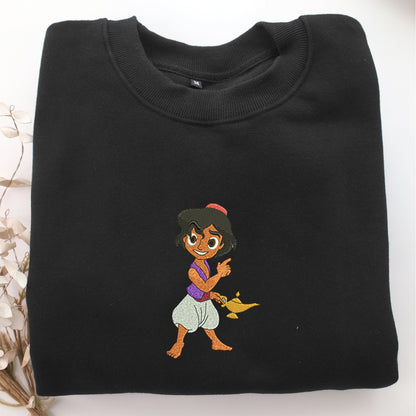 Chibi Aladdin Embroidery, Disneyland Embroidered Sweatshirt, Movie Disney Inspired, Valentine's Day Gifts Idea For Him Her