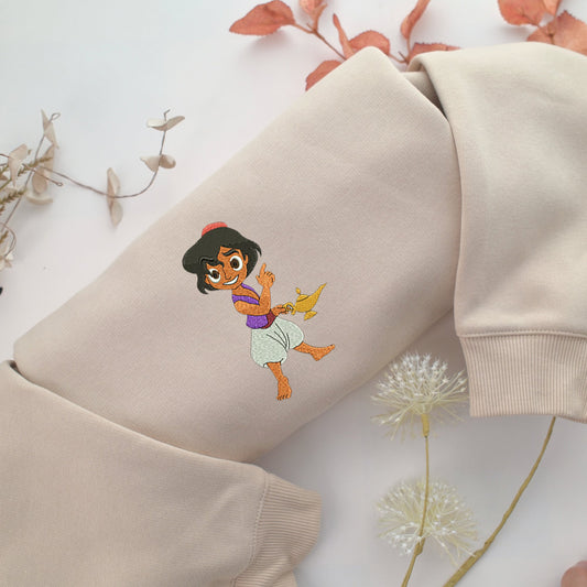 Chibi Aladdin Embroidery, Disneyland Embroidered Sweatshirt, Movie Disney Inspired, Valentine's Day Gifts Idea For Him Her