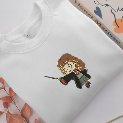 Chibi Hermione Granger Embroidery, Disneyland Embroidered Sweatshirt, Movie Disney Inspired, Valentine's Day Gifts Idea For Him Her