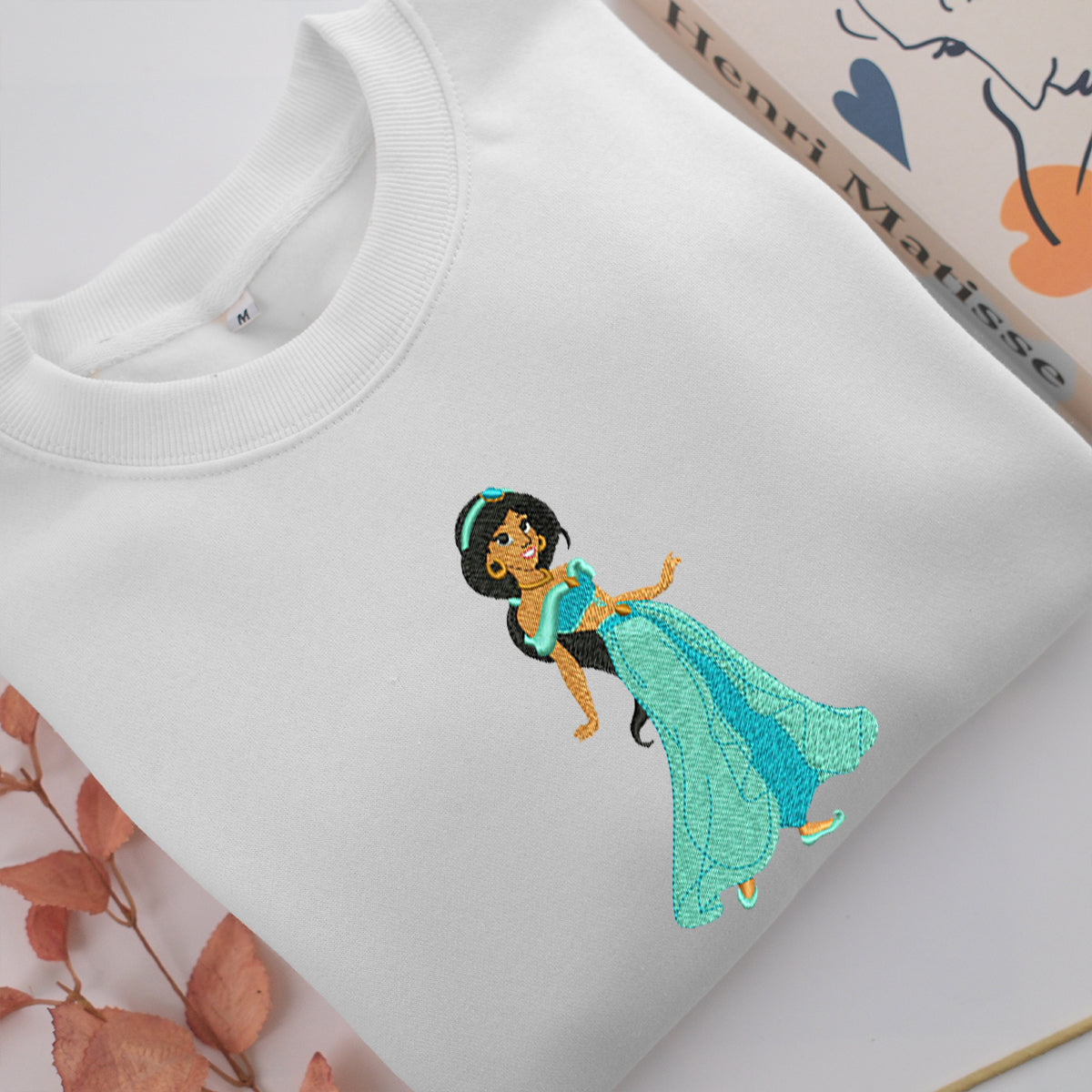 jasmine Embroidery, Disneyland Embroidered Sweatshirt, Movie Disney Inspired, Valentine's Day Gifts Idea For Him Her