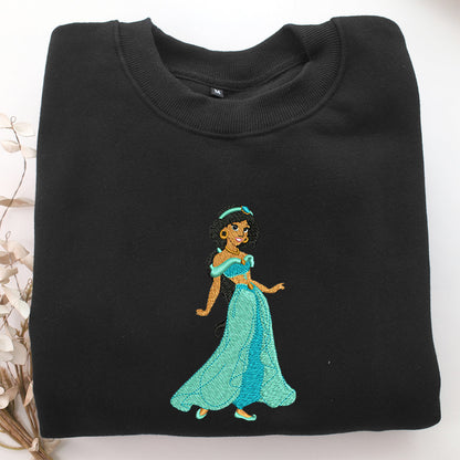 jasmine Embroidery, Disneyland Embroidered Sweatshirt, Movie Disney Inspired, Valentine's Day Gifts Idea For Him Her