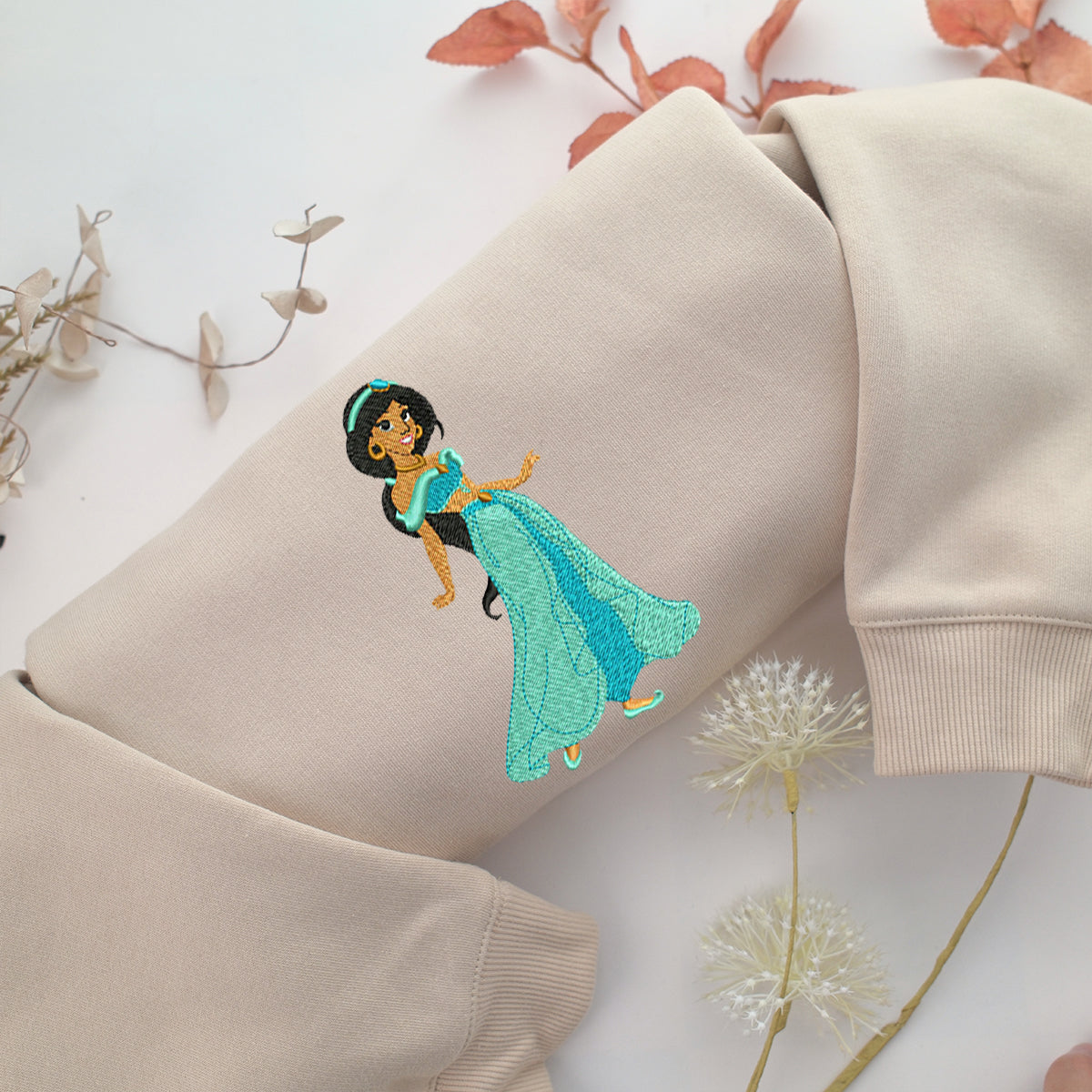 jasmine Embroidery, Disneyland Embroidered Sweatshirt, Movie Disney Inspired, Valentine's Day Gifts Idea For Him Her