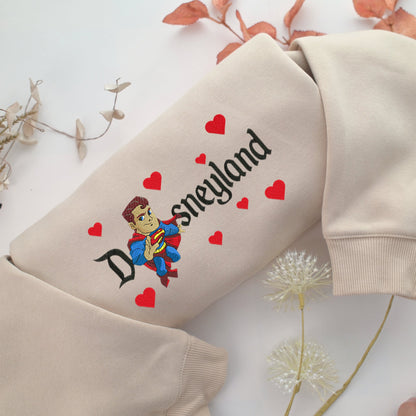 Chibi Superman Disneyland Embroidery, Disneyland Embroidered Sweatshirt, Movie Disney Inspired, Valentine's Day Gifts Idea For Him Her