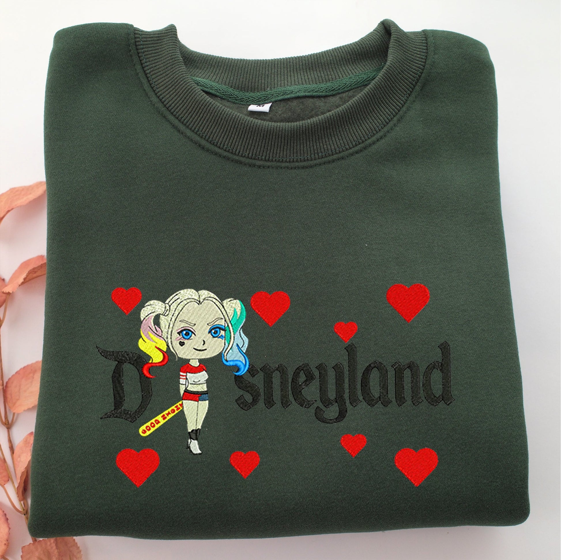 Chibi Harley Quinn Disneyland Embroidery, Disneyland Embroidered Sweatshirt, Movie Disney Inspired, Valentine's Day Gifts Idea For Him Her
