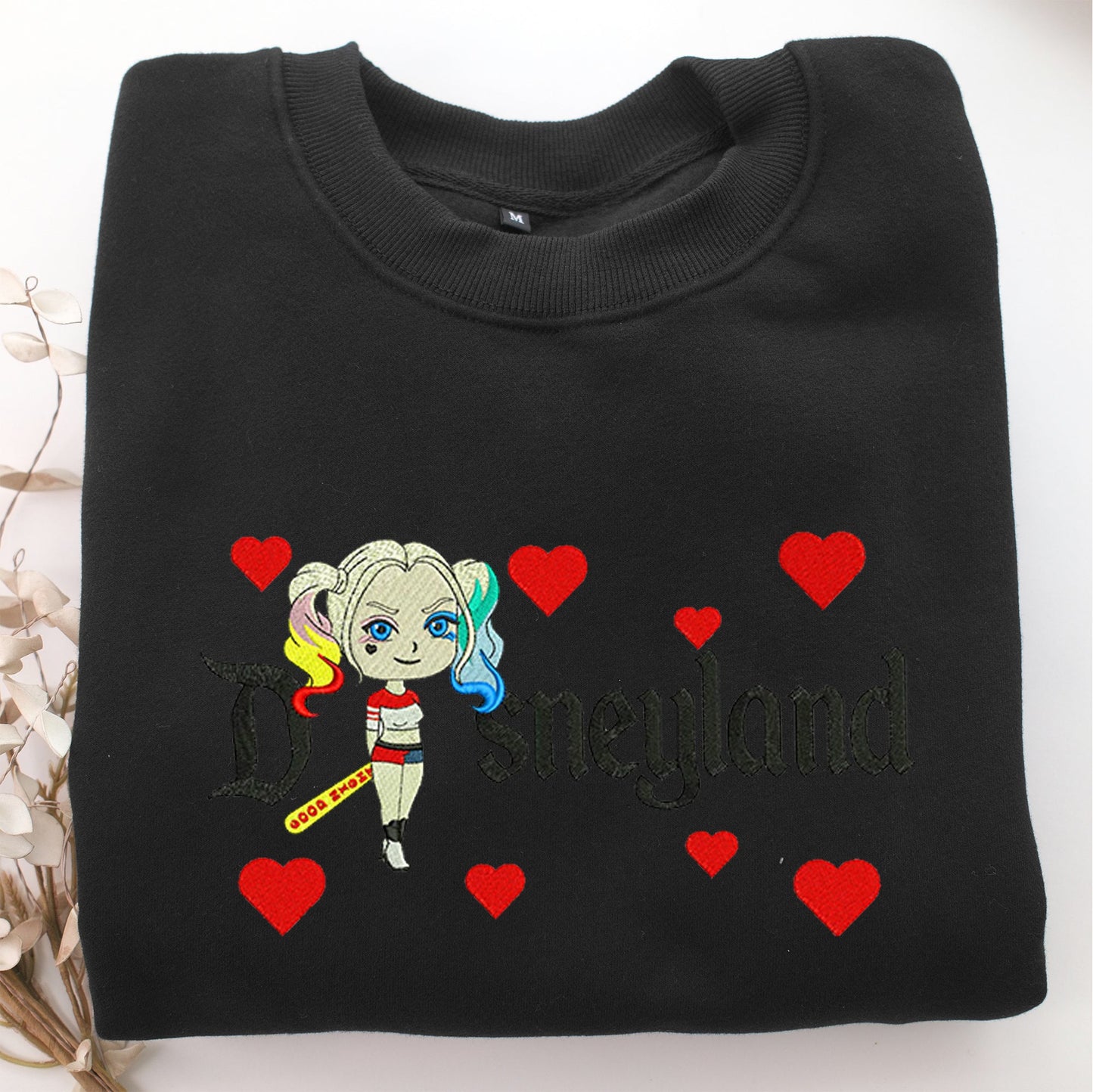 Chibi Harley Quinn Disneyland Embroidery, Disneyland Embroidered Sweatshirt, Movie Disney Inspired, Valentine's Day Gifts Idea For Him Her