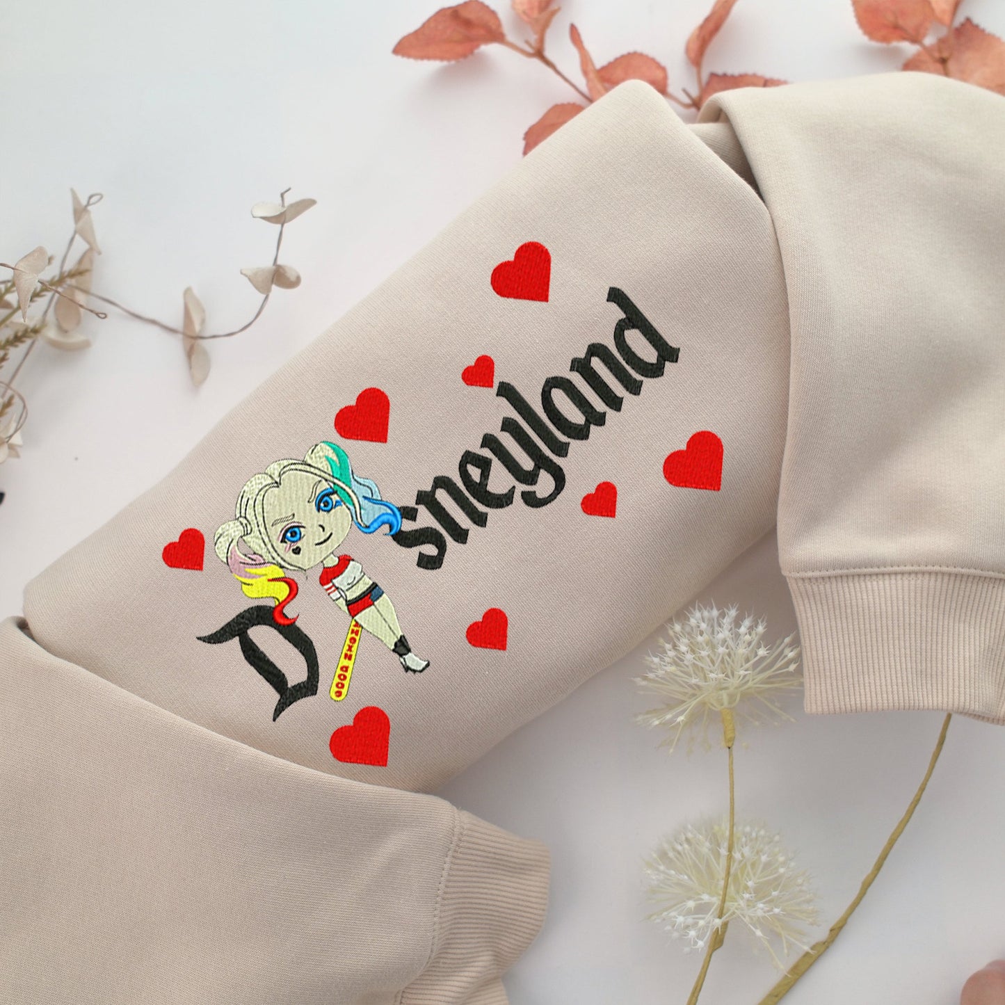 Chibi Harley Quinn Disneyland Embroidery, Disneyland Embroidered Sweatshirt, Movie Disney Inspired, Valentine's Day Gifts Idea For Him Her