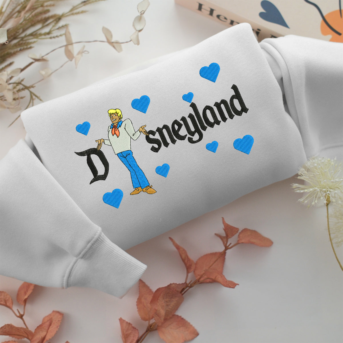 Fred Jones Disneyland Embroidery, Disneyland Embroidered Sweatshirt, Movie Disney Inspired, Valentine's Day Gifts Idea For Him Her