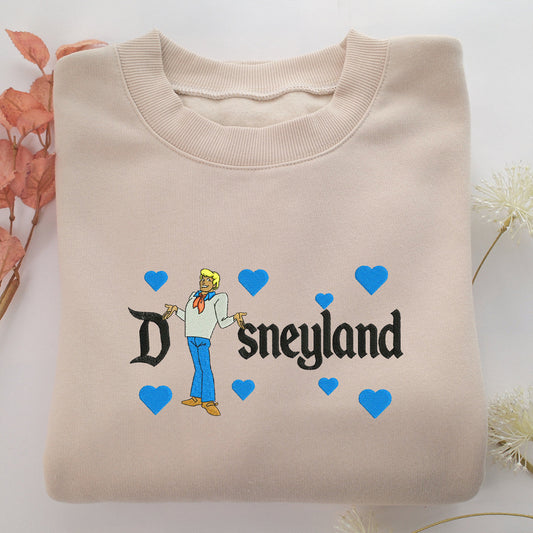 Fred Jones Disneyland Embroidery, Disneyland Embroidered Sweatshirt, Movie Disney Inspired, Valentine's Day Gifts Idea For Him Her