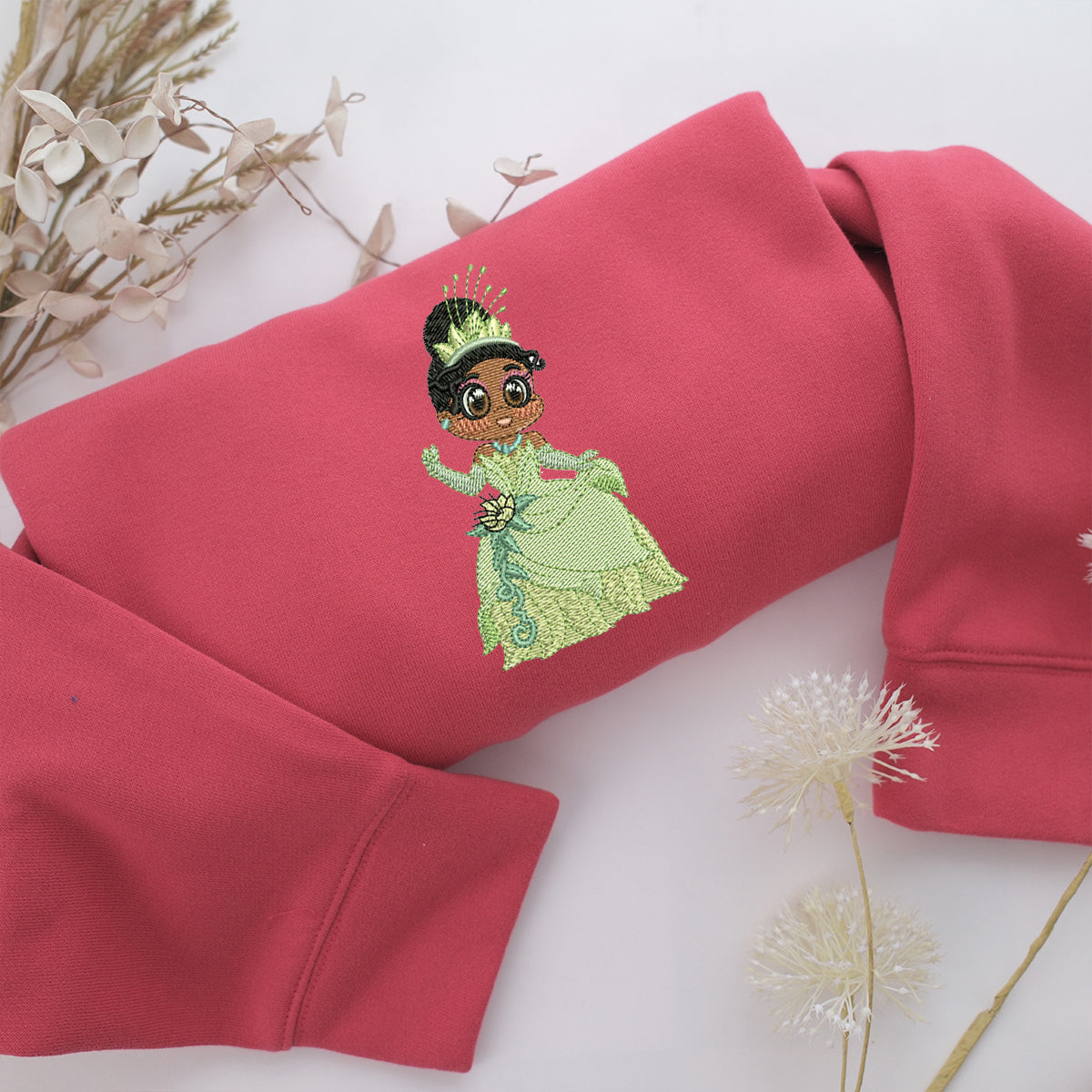Chibi Princess Tiana Embroidery, Disneyland Embroidered Sweatshirt, Movie Disney Inspired, Valentine's Day Gifts Idea For Him Her