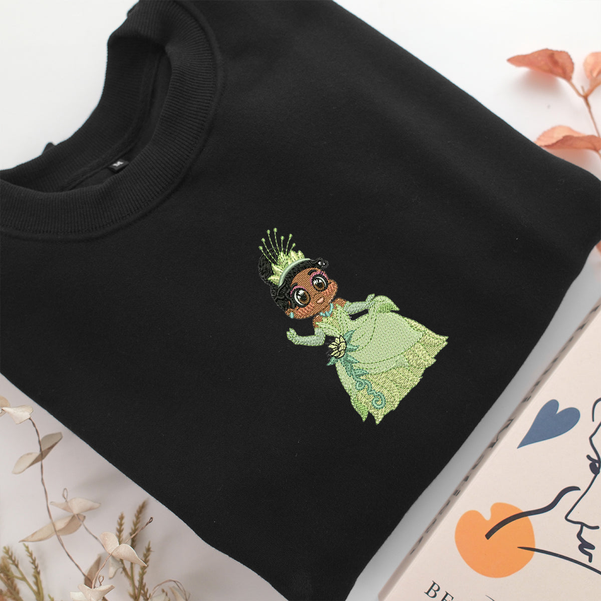 Chibi Princess Tiana Embroidery, Disneyland Embroidered Sweatshirt, Movie Disney Inspired, Valentine's Day Gifts Idea For Him Her