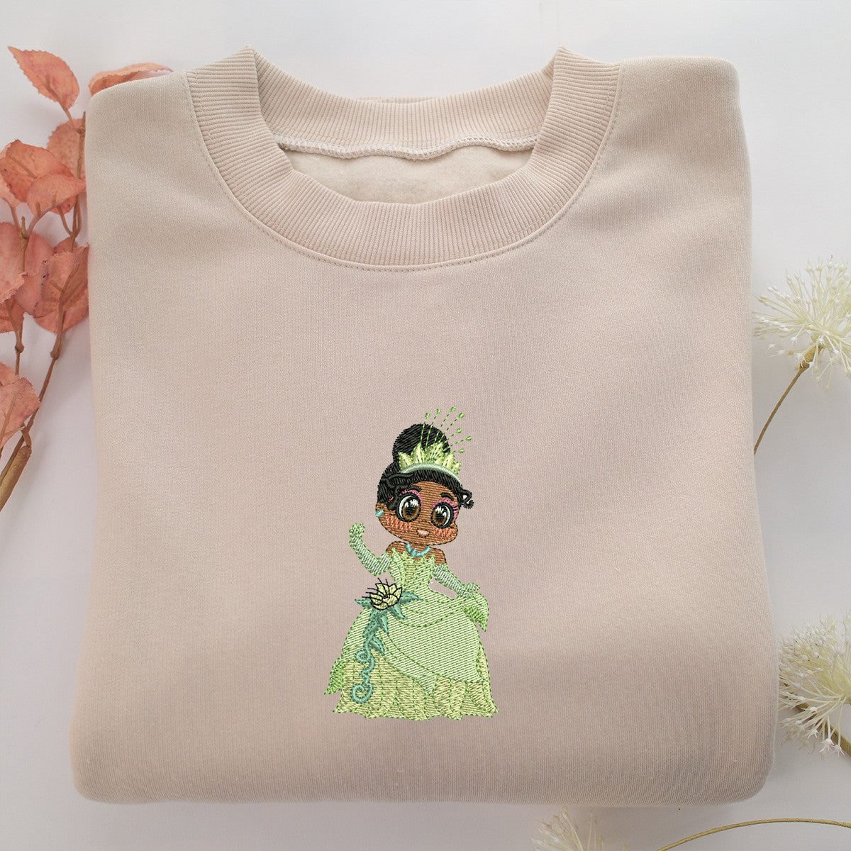 Chibi Princess Tiana Embroidery, Disneyland Embroidered Sweatshirt, Movie Disney Inspired, Valentine's Day Gifts Idea For Him Her