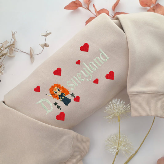 Chibi Princess Merida Disneyland Embroidery, Disneyland Embroidered Sweatshirt, Movie Disney Inspired, Valentine's Day Gifts Idea For Him Her