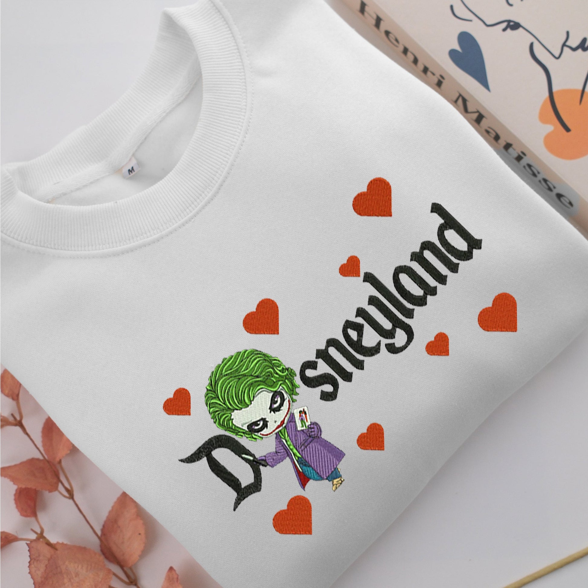 Chibi Joker Disneyland Embroidery, Disneyland Embroidered Sweatshirt, Movie Disney Inspired, Valentine's Day Gifts Idea For Him Her