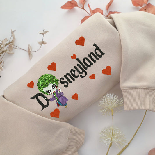 Chibi Joker Disneyland Embroidery, Disneyland Embroidered Sweatshirt, Movie Disney Inspired, Valentine's Day Gifts Idea For Him Her