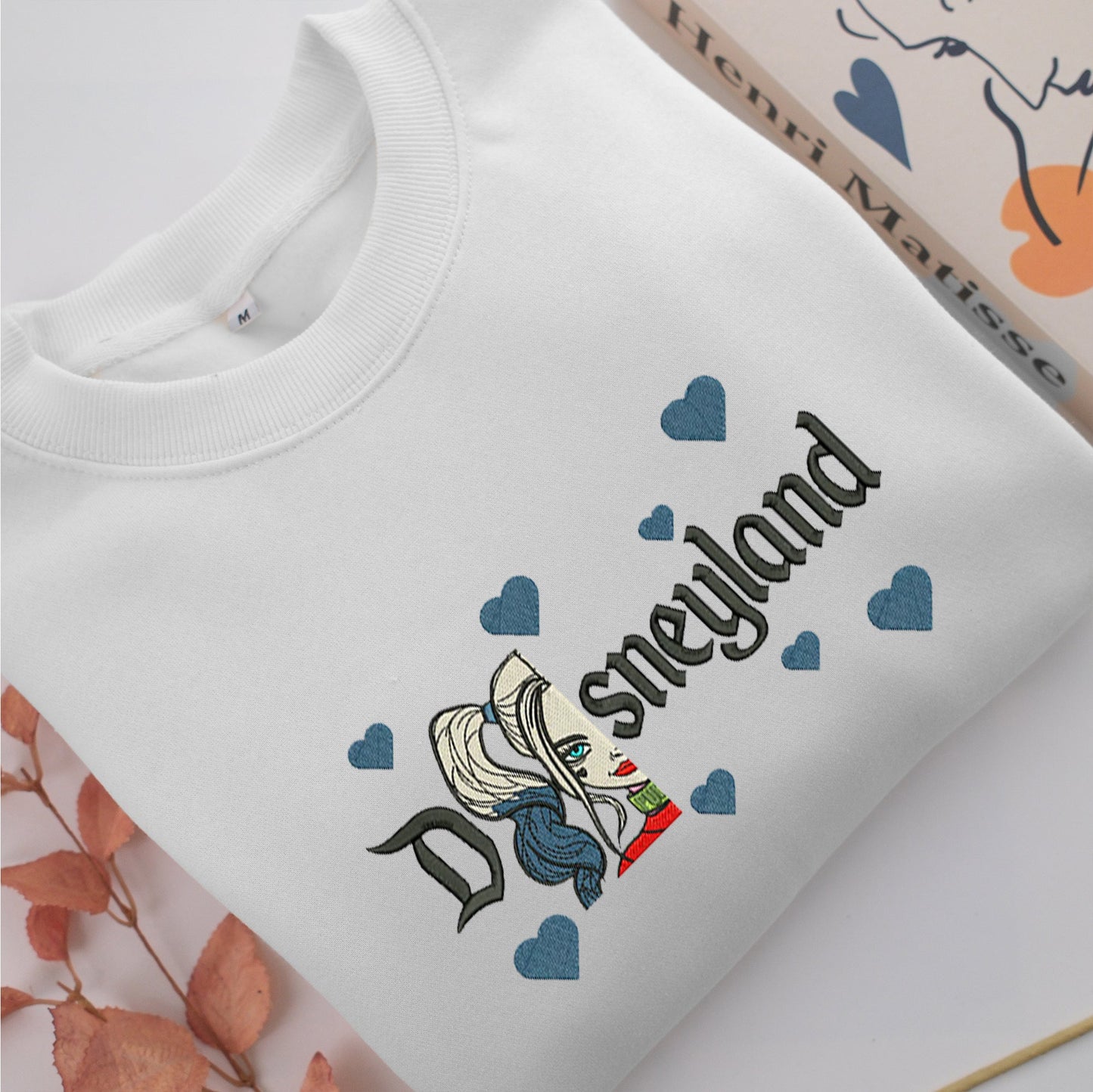 Harley Quinn Half Face Disneyland Embroidery, Disneyland Embroidered Sweatshirt, Movie Disney Inspired, Valentine's Day Gifts Idea For Him Her