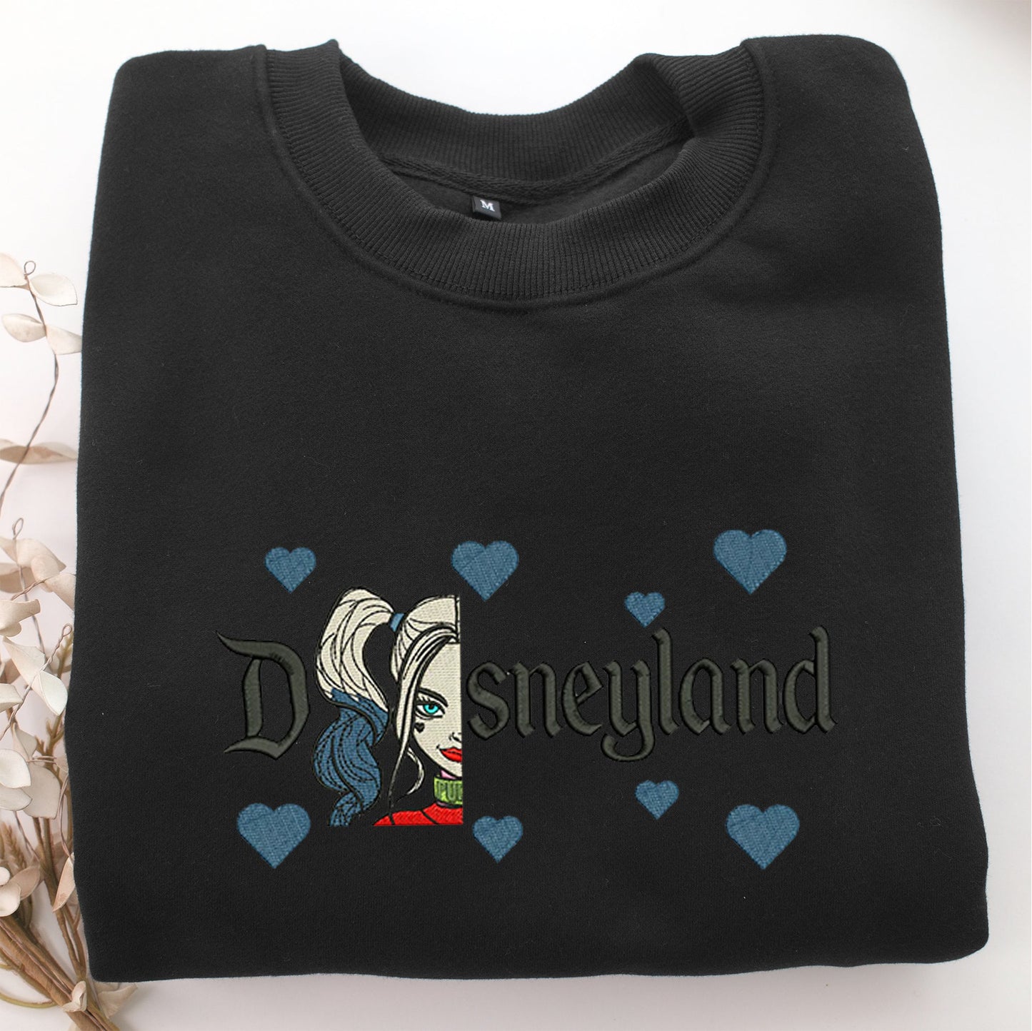 Harley Quinn Half Face Disneyland Embroidery, Disneyland Embroidered Sweatshirt, Movie Disney Inspired, Valentine's Day Gifts Idea For Him Her