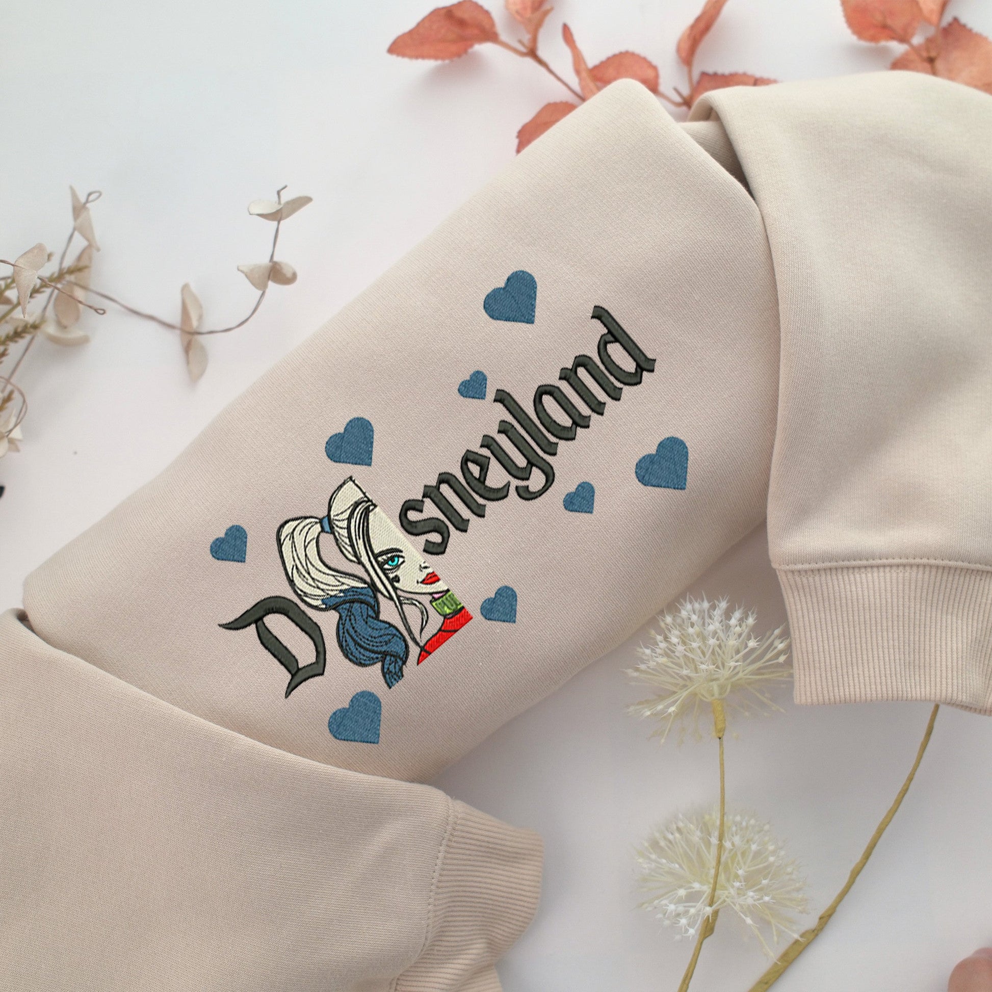 Harley Quinn Half Face Disneyland Embroidery, Disneyland Embroidered Sweatshirt, Movie Disney Inspired, Valentine's Day Gifts Idea For Him Her