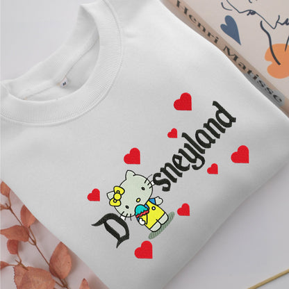 Hello Kitty Disneyland Embroidery, Disneyland Embroidered Sweatshirt, Movie Disney Inspired, Valentine's Day Gifts Idea For Him Her