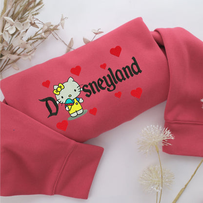 Hello Kitty Disneyland Embroidery, Disneyland Embroidered Sweatshirt, Movie Disney Inspired, Valentine's Day Gifts Idea For Him Her