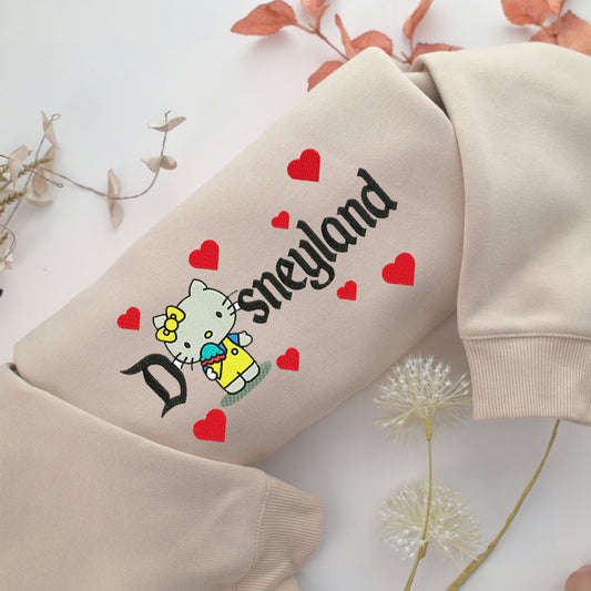 Hello Kitty Disneyland Embroidery, Disneyland Embroidered Sweatshirt, Movie Disney Inspired, Valentine's Day Gifts Idea For Him Her