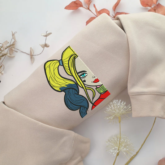 Harley Quinn Half Face Embroidery, Disneyland Embroidered Sweatshirt, Movie Disney Inspired, Valentine's Day Gifts Idea For Him Her