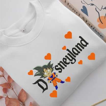 Chibi Goku Disneyland Embroidery, Disneyland Embroidered Sweatshirt, Movie Disney Inspired, Valentine's Day Gifts Idea For Him Her