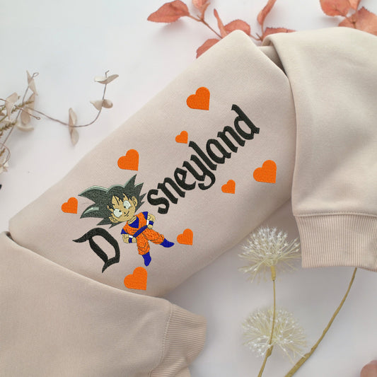 Chibi Goku Disneyland Embroidery, Disneyland Embroidered Sweatshirt, Movie Disney Inspired, Valentine's Day Gifts Idea For Him Her