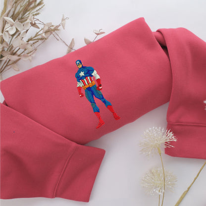 Captain America Embroidery, Disneyland Embroidered Sweatshirt, Movie Disney Inspired, Valentine's Day Gifts Idea For Him Her