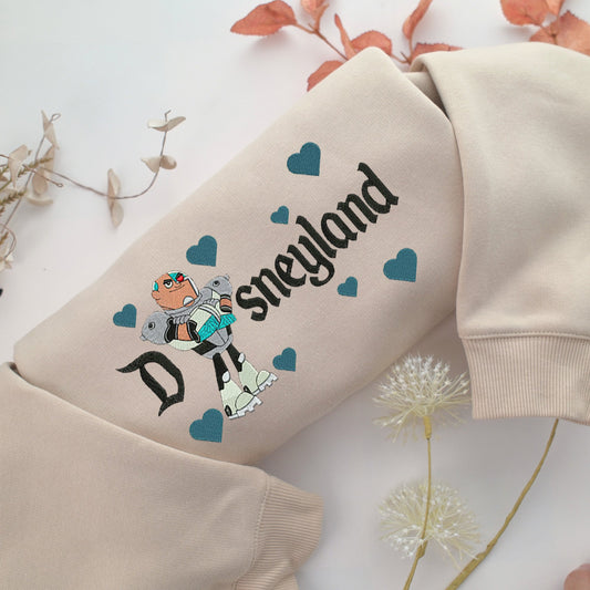 Cyborg Disneyland Embroidery, Disneyland Embroidered Sweatshirt, Movie Disney Inspired, Valentine's Day Gifts Idea For Him Her