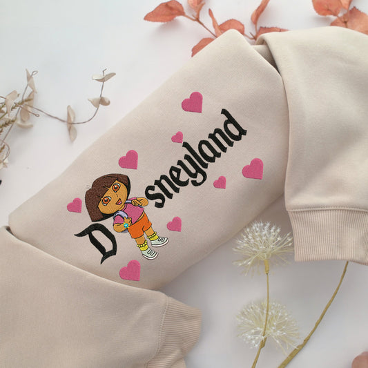 Dora Disneyland Embroidery, Disneyland Embroidered Sweatshirt, Movie Disney Inspired, Valentine's Day Gifts Idea For Him Her