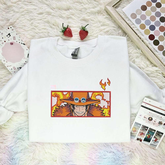 Ace On Fire One Piece Anime Embroidered Shirt