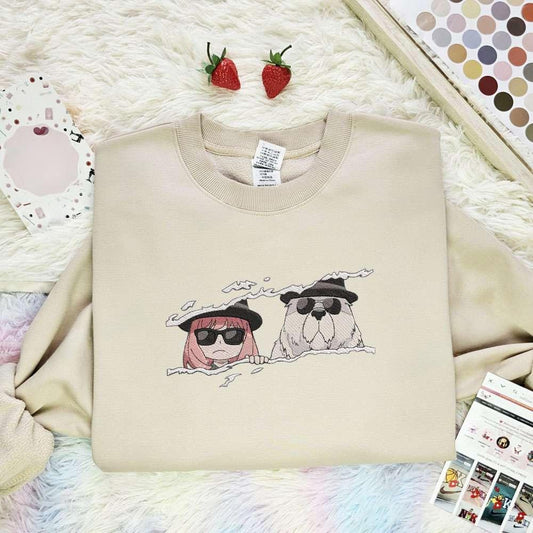 Anya And Bond Sunglasses Spy X Family Anime Embroidered Shirt