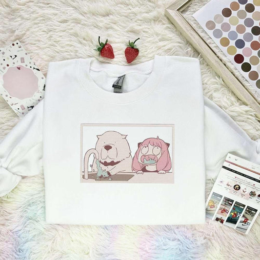 Anya And Bond Washing Spy X Family Anime Embroidered Shirt