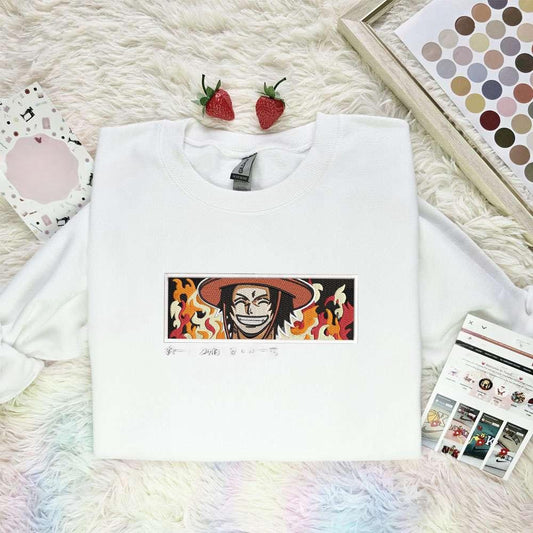 Ace On Fire One Piece Anime Embroidered Shirt