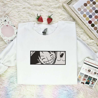 Cute Luffy Smile One Piece Anime Embroidered Shirt