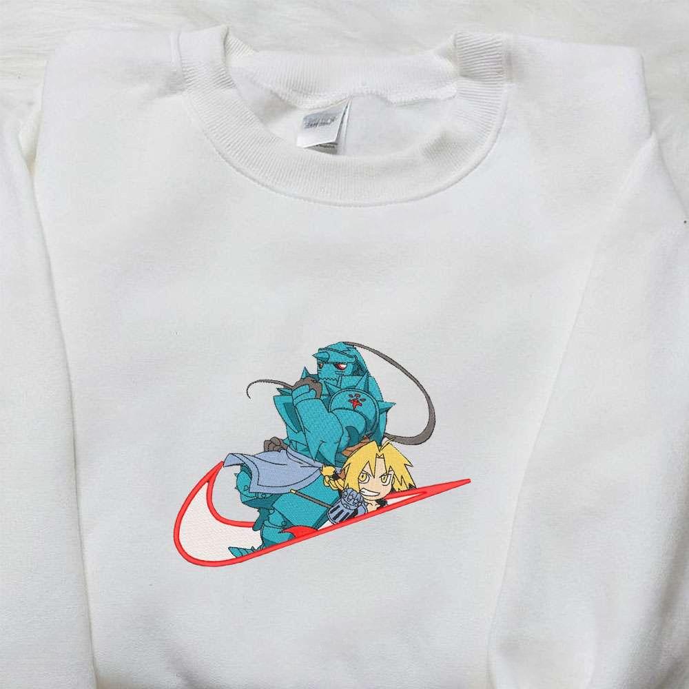 Edward Elric X Swoosh Anime Embroidered Hoodie Fullmetal Alchemist Embroidered Shirt Custom Embroidered Shirt 1