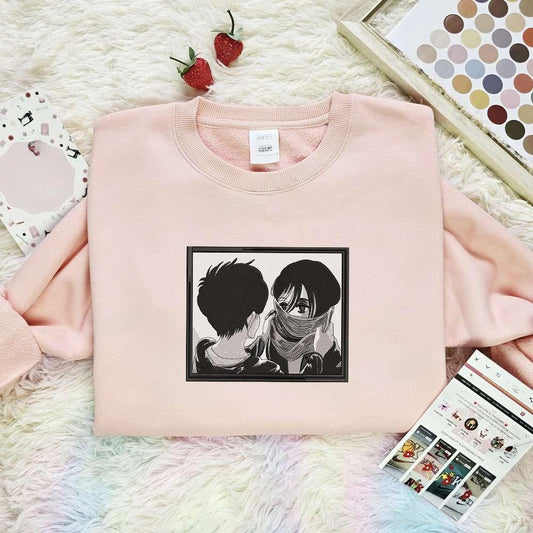 Eren And Mikasa Attack On Titan Anime Embroidered Shirt